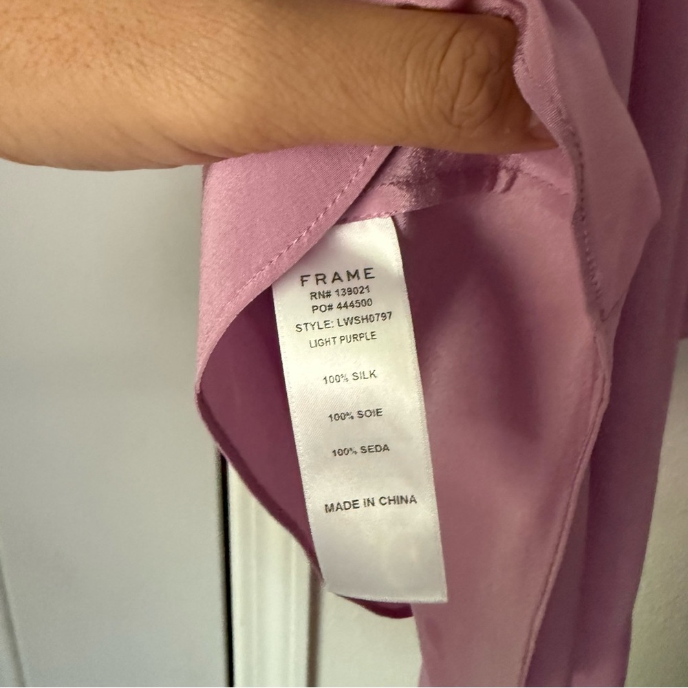 FRAME lavender lilac pink purple silk smocked‎ ruched high neck blouse tank - Picture 5 of 5